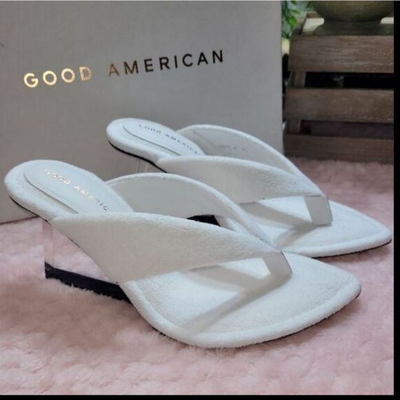 Good American Wedge White Terry Sandals - Picture 1 of 13